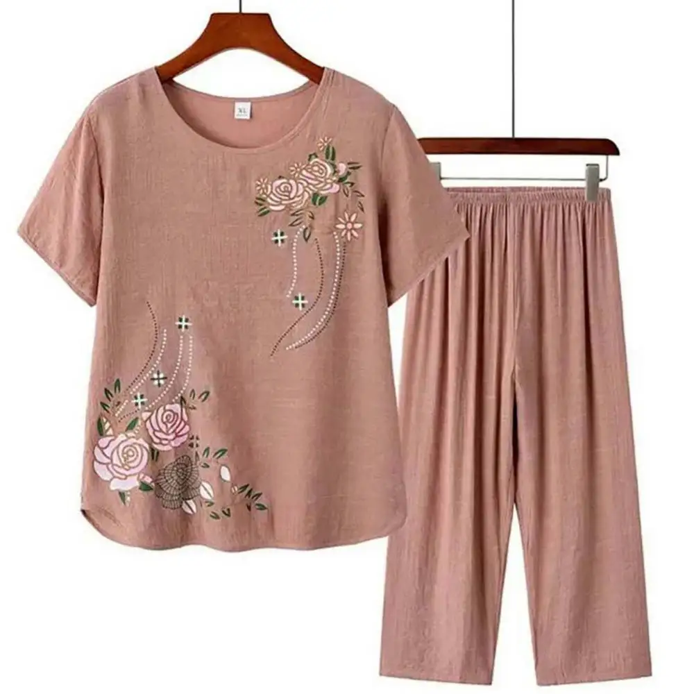 Mens Linen Shirt Long Sleeve - Middle-aged elderly women's short-sleeved t-shirt mother