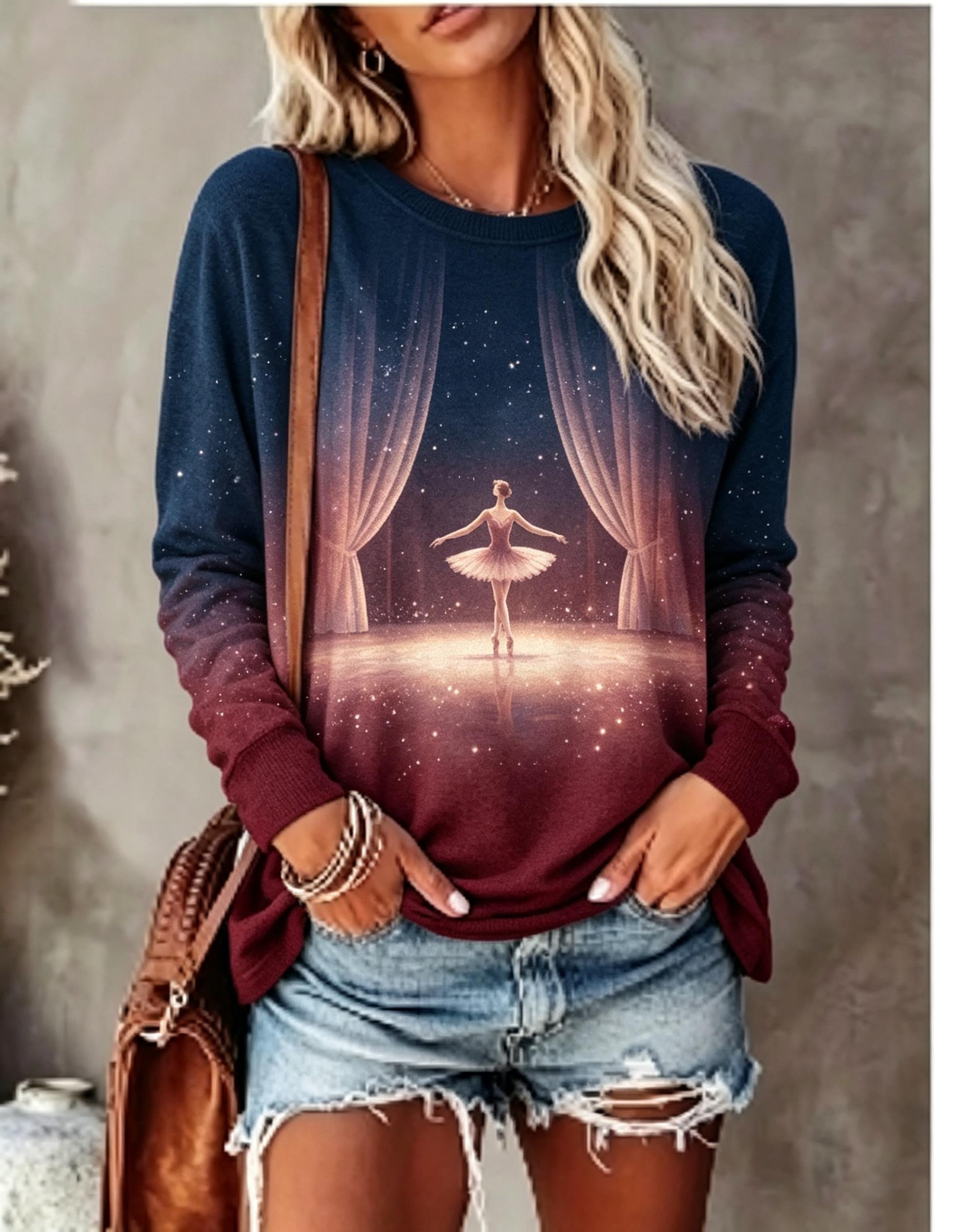 T-Shirts - Women Long Sleeve T‑Shirt Ballet Dancer
