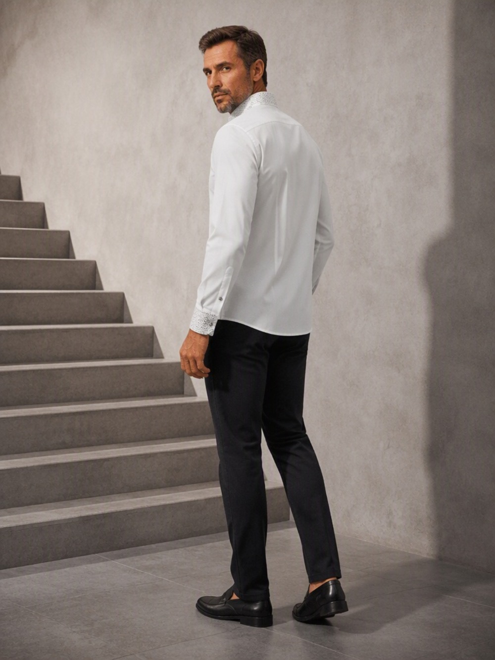 Men's Casual Business Blouse F - Mandarin Collar Formal Shirt Slim Fit review and price