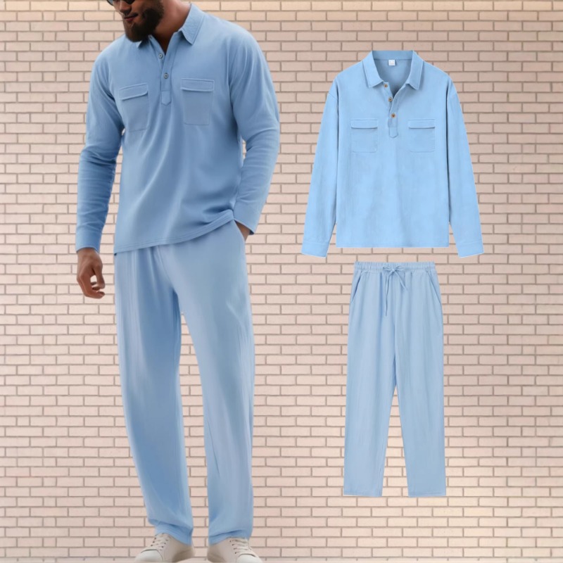 Mens Linen Blend Two Piece Set - Mens Linen Shirt Long Sleeve review and price